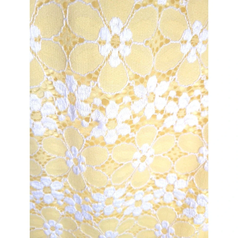 Madison Leigh Womens‎ 10 Classic Yellow Floral Lace Sheath Midi Cap Sleeve Dress